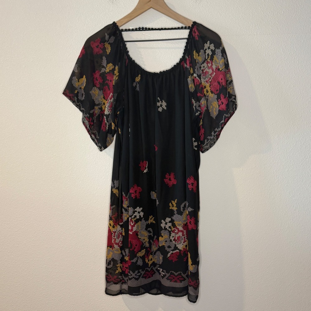 MILLIBON Womens Floral Cross Stitch Chiffon Shift Dress Size L Event Business - Picture 5 of 9